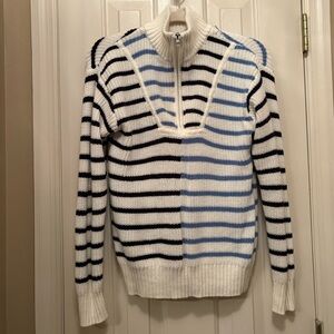 Time and Tru Women's Cowl Neck Sweater - Black, White, and Blue Stripes